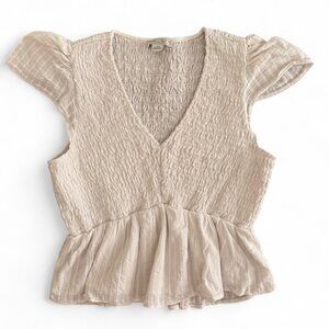 American Eagle Outfitters V-Neck Smocked Babydoll Peplum Top